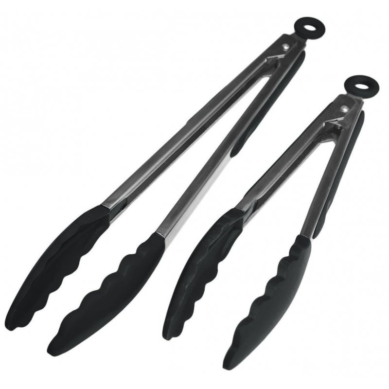 Premium Silicone Kitchen BBQ Tongs with Silicone Tips 2 Pack (9-Inch & 12-Inch),Stainless Steel Barbecue Tongs (Black)