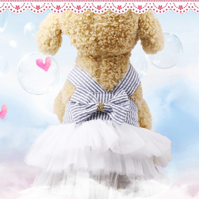 Princess Style Lace Bowknot Stripe Dress for Teddy Poodle Bichon Summer Wear