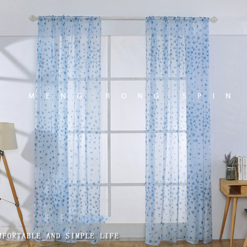 Printing Curtain Window Screen Tulle for Living Room Bedroom Balcony Decor blue_1m wide x 2m high pole