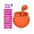 Pro6 Wireless Bluetooth Earphones Touch Control Convenient Sports Headset Rechargeable Earphones Orange