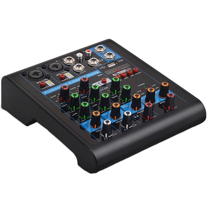 Professional 4-Channel Small Bluetooth Mixer with Reverb Effect for Home Karaoke USB Live Stage Karaoke Performance  EU plug
