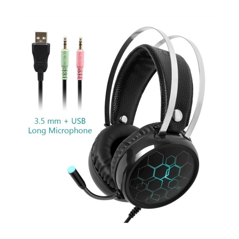 Professional 7.1 Gaming Headset Gamer Surround Sound USB Wired Headphones with Microphone for PC Computer Xbox One PS4 RGB Light 3.5 long Mic