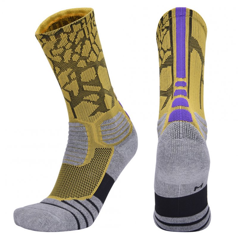 Professional Basketball Socks Thick Sports Non-slip Skateboard Towel Bottom Socks yellow purple_XL[43-46]