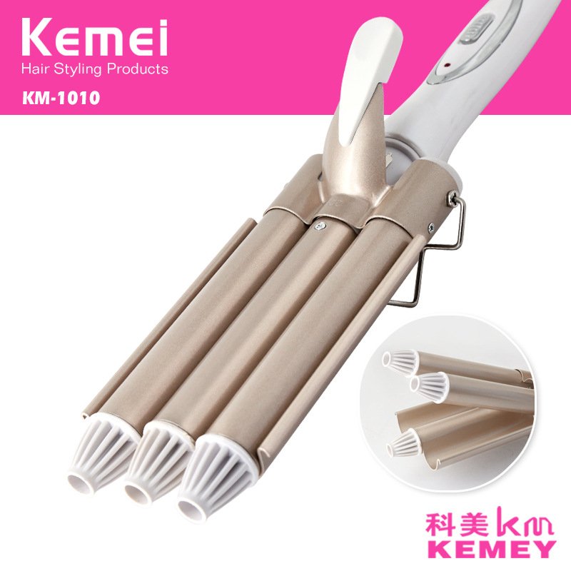 Professional Curling Iron Ceramic Triple Barrel Hair Waver Styling Tools 110-220V Hair Curler Electric Curling Tool Gold_US Plug
