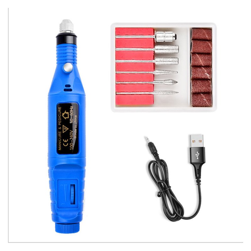 Professional Electric Manicure Machine Pen Pedicure Nail File Nail Tools 6 Bits Drill Nail Drill Machine Equipment blue