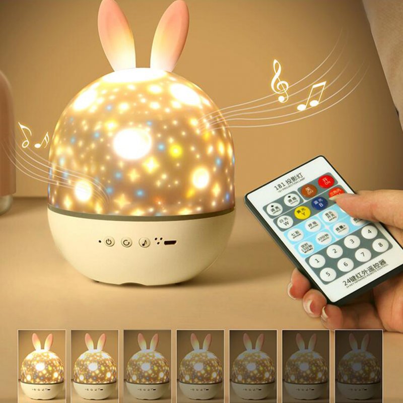 Projector LED Night Light USB Charging Rotating Projection Lamp for Kids Pink Rabbit