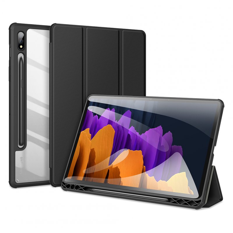Protective Case Pu+tpu+acrylic Precise Cutout Case Compatible For Samsung Tab S8 S8 Ultra Transparent Cover cool black_Tab S8 Plus/S7 Plus/S7 FE