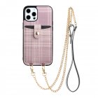 Protective Case Suitable For Iphone11/11pro/11promax Lattice Pattern Messenger Bag Card Mobile Phone Case Pink purple_iphone11PROMAX