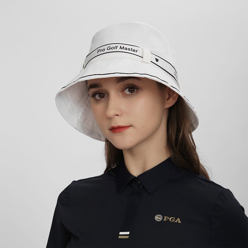 Pgm Golf Cap For Women Bowknot Bandage Bucket Hat Summer Sunshade Sunscreen Inner Sweatband Headwear MZ056-white default item