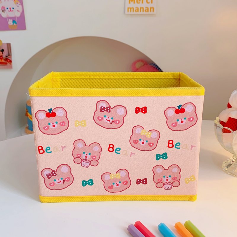 Pu  Leather  Cartoon  Storage  Box Cute Pattern Foldable Desktop Debris Sorting Storage Box 2#Soft cute bear head