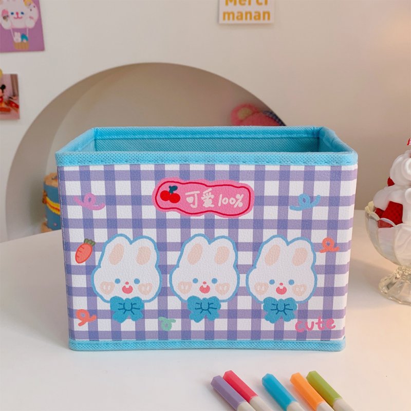 Pu  Leather  Cartoon  Storage  Box Cute Pattern Foldable Desktop Debris Sorting Storage Box 6#Three little rabbits