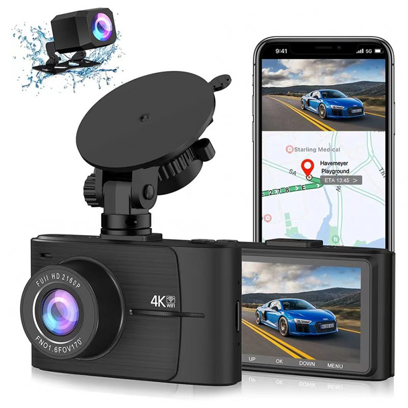 Car HD Driving Recorder 3-Inch 4k+1080p Dual Lens Wide-angle Dual Recording Night Vision Dash Cam 