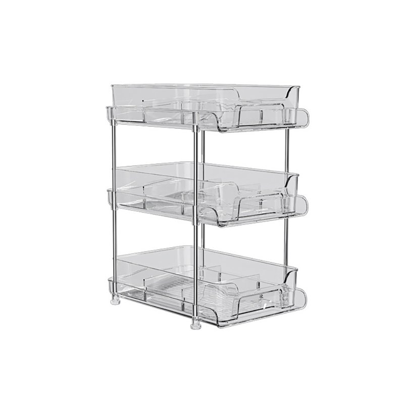 Pull Out Storage Shelf Bathroom Under Sink Organizers 2/3-Tier Storage Box Multi-Purpose Stackable Kitchen Pantry Organization Transparent Storage Rack For Kitchen Bathroom transparent 29x21.2x37 about 1610g