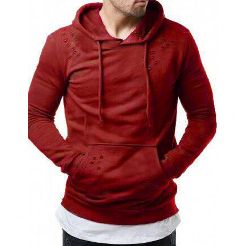 Pure Color Leisure Hole Fashion Men Side zipper Sweatershirt red_XL