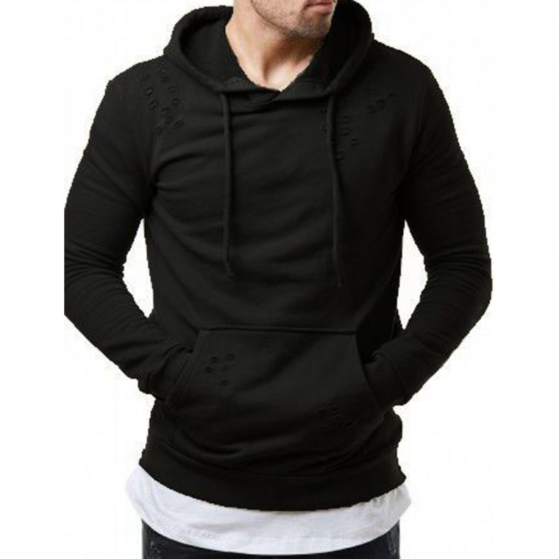 Pure Color Leisure Hole Fashion Men Side zipper Sweatershirt black_XL