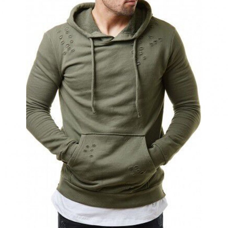 Pure Color Leisure Hole Fashion Men Side zipper Sweatershirt ArmyGreen_L
