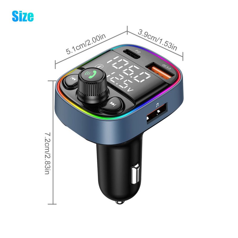 Car Wireless Fm Transmitter Adapter Fast Charger Pd20w Bluetooth 5.0 