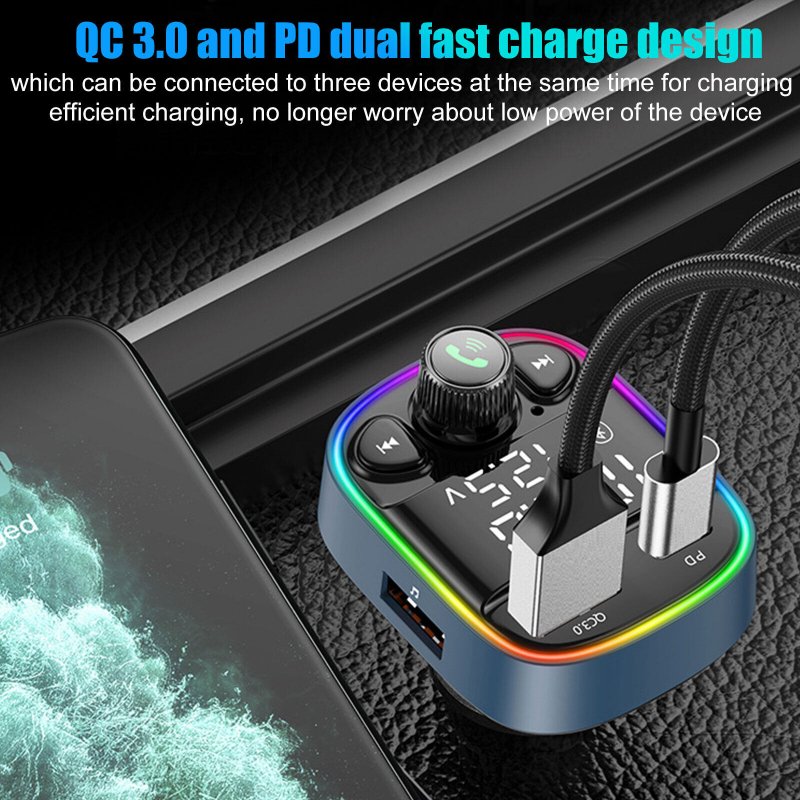 Car Wireless Fm Transmitter Adapter Fast Charger Pd20w Bluetooth 5.0 