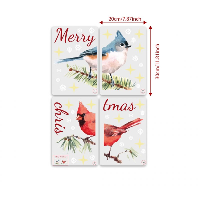 Pvc Merry Christmas Wall  Stickers Magpie Bird Snowflake Star Christmas Stickers 4pcs/set 20X30cm