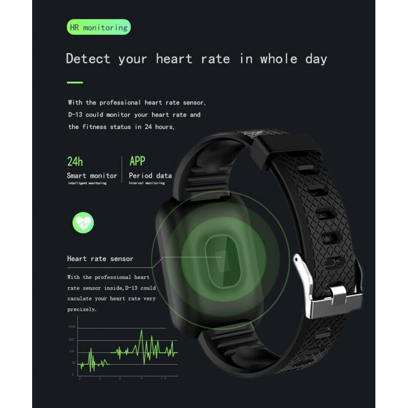 D13 Bluetooth Heart Rate Blood Pressure Smart Watch Fitness Tracker Bracelet blue