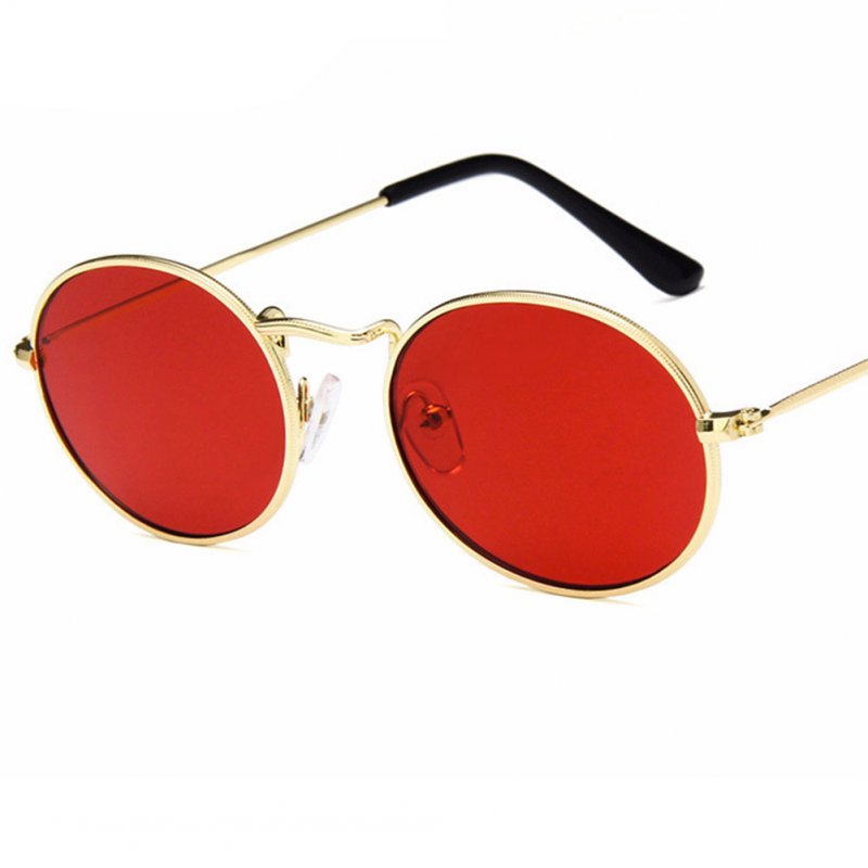 Unisex Outdoor Retro Style Sun Glasses Stylish Metal Frame Oval Color Lens UV400 Sunglasses for Men Women - 