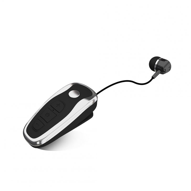 Q7 Wireless Convenient Bluetooth 4.1 Earphone Stereo Headset Voice Report In-Ear Retractable Wire Business Neck Clip Design Black and silver