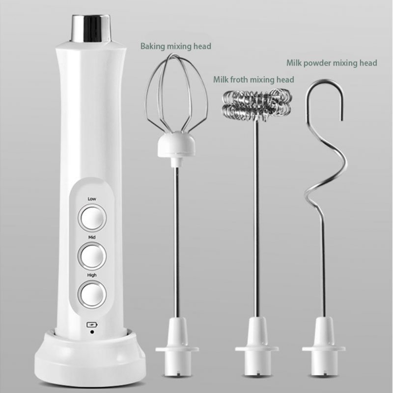 Portable Electric Milk Frother With 3 Kinds Of Mixing Head Handheld Usb Rechargeable 3-speed Foam Maker Mixer 
