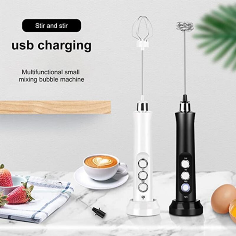Portable Electric Milk Frother With 3 Kinds Of Mixing Head Handheld Usb Rechargeable 3-speed Foam Maker Mixer 