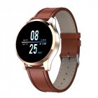 Q9 Men Smart Watch <span style='color:#F7840C'>Waterproof</span> Message Call Reminder Smartwatch Heart Rate Monitor Fashion Fitness Bracelet Gold dial brown leather strap