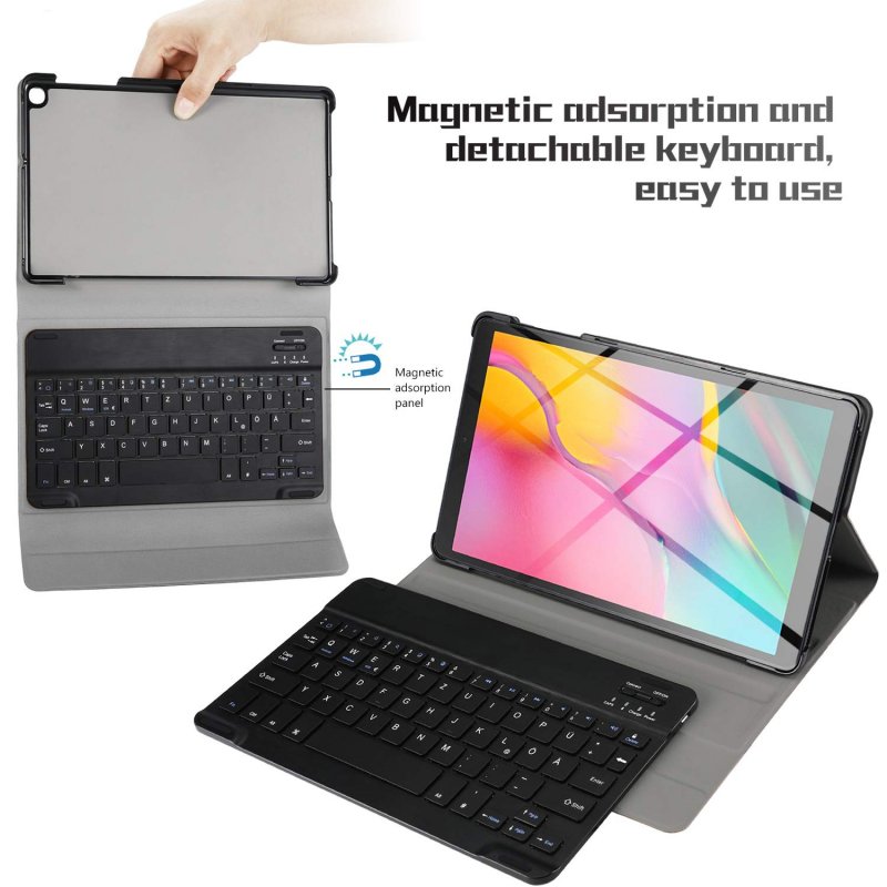 For Samsung Galaxy Tab A 10.1T510/T515 Split Colorful Backlit Bluetooth Keyboard Protective Case black_Spanish version