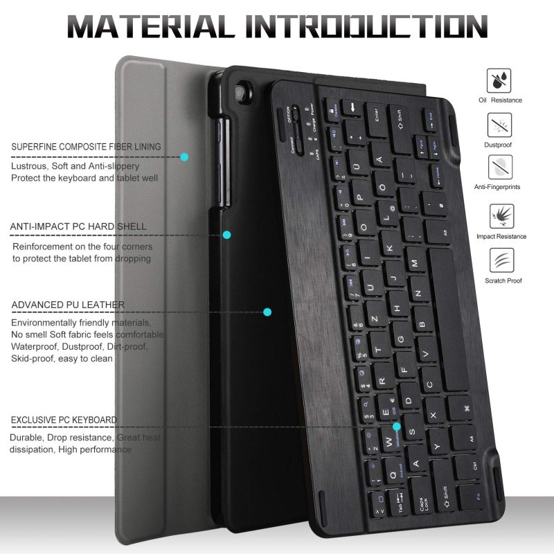 For Samsung Galaxy Tab A 10.1T510/T515 Split Colorful Backlit Bluetooth Keyboard Protective Case black_Spanish version