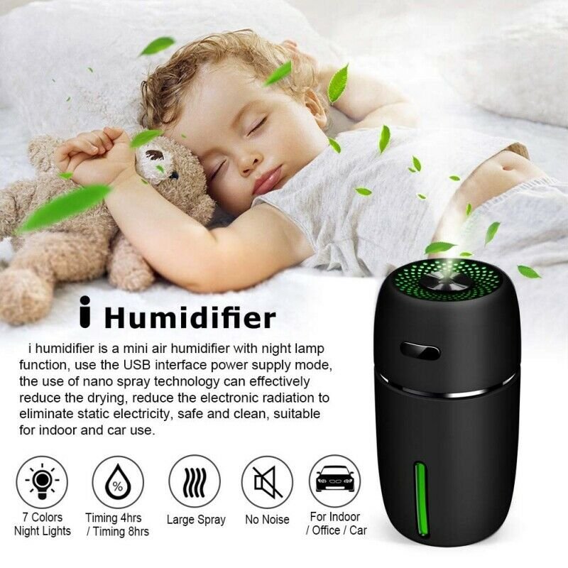 Mini USB Air Humidifier Aroma Diffuser Car Essential Oil Air Purifier with LED 