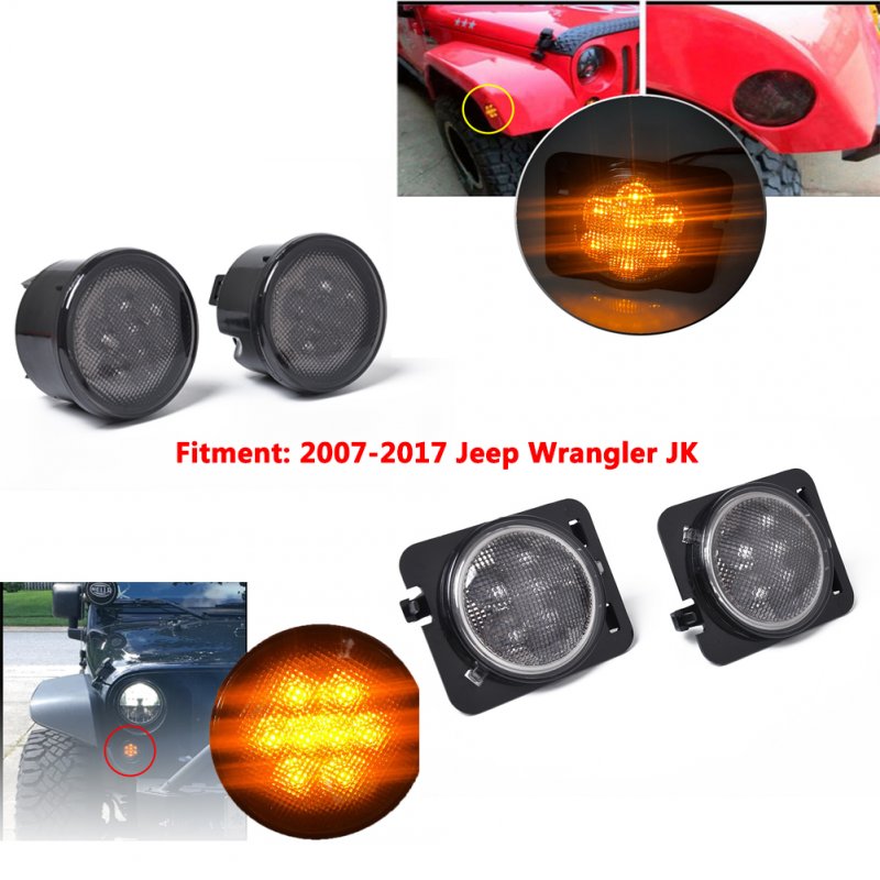 4PCS Amber Front LED Turn Signal Light+Side Light Combo Lens for 2007-2017 Jeep Wrangler JK Lamp As shown