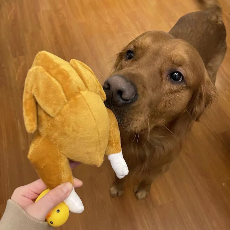 Pet Dog Roast Chicken Plush Squeaky Stuffed Toys Chew-resistant Chew Toy Teeth
