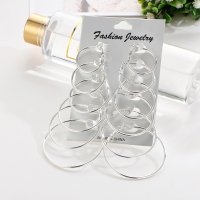 US 6 Pairs Women Fashion Simple Rock Exaggeration Circle Hoop Earrings Set Punk Hoop Earrings  Silver