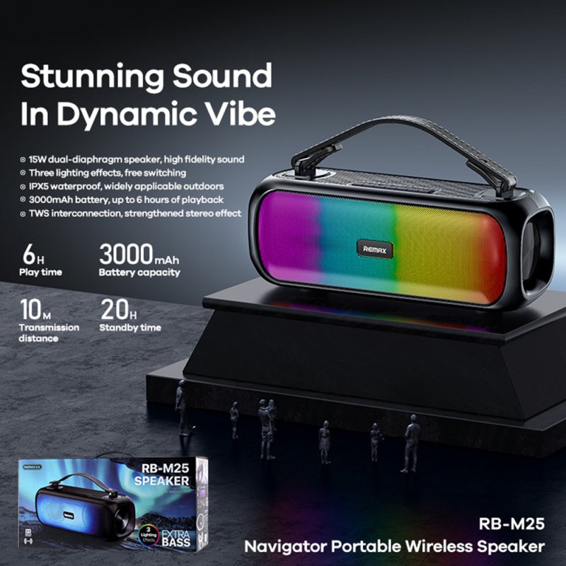 Remax Bluetooth Speaker Rgb Light Effect Waterproof Portable Outdoor Subwoofer Square Dance Audio 