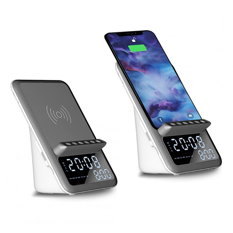 Bluetooth Speaker Smart Alarm Clock Calendar Wireless Charging Dock Mobile Phone Holder Stand Radio 