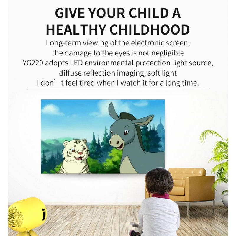 Mini Projector Kids 1080P High Definition LED Home Projector Portable yellow_AU Plug