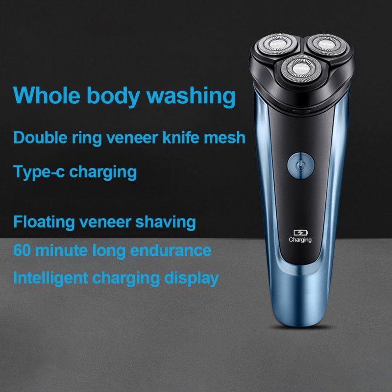 Poree Electric Men Shaver 3 Heads 3D Floating Head USB Type-C Rechargeable Washable Shaver