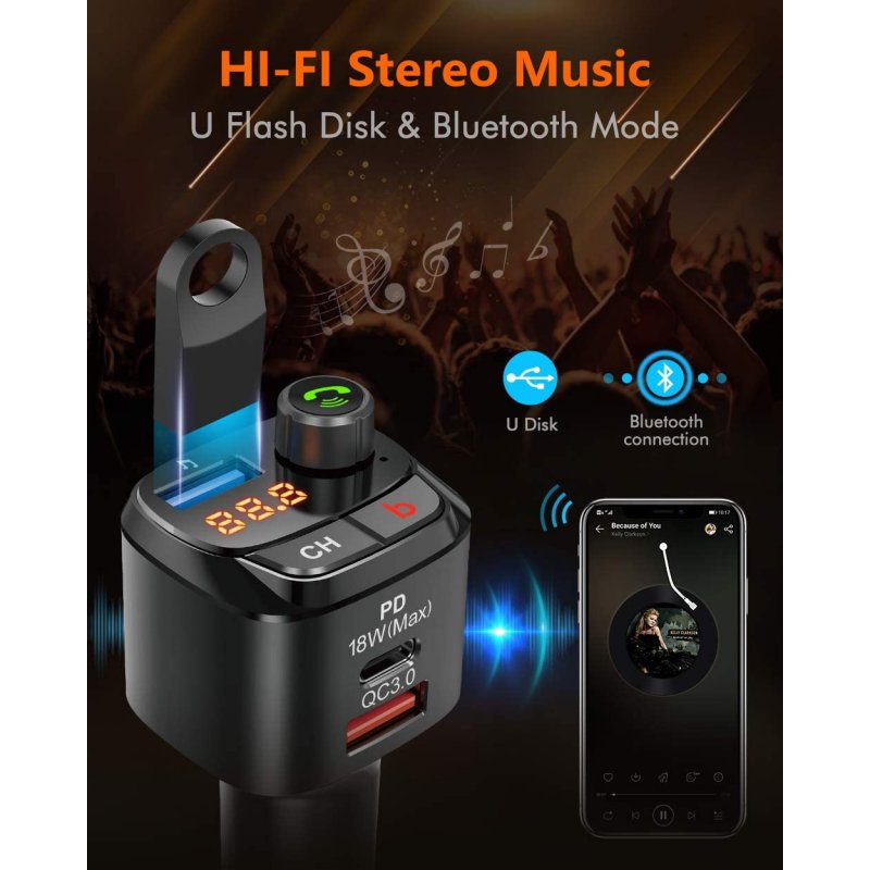 Car Wireless Bluetooth Mp3 Music Player Fm Transmitter Car Charger Hands-free Calling Adapter 