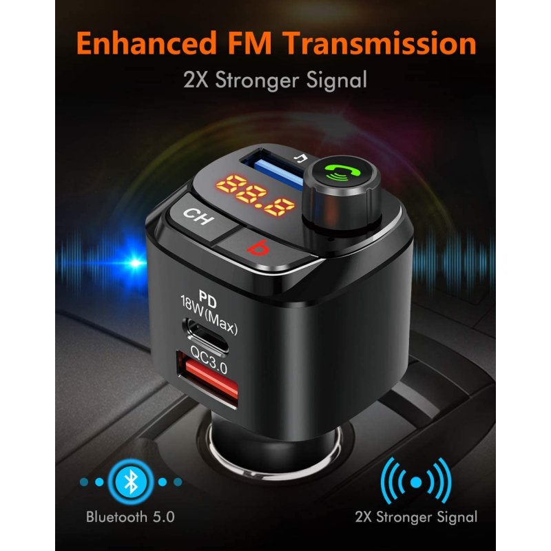 Car Wireless Bluetooth Mp3 Music Player Fm Transmitter Car Charger Hands-free Calling Adapter 