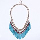 Qiyun (TM) Women`s Turquoise Spike Tassel Fringe Bib Statement Choker Gold Chain Necklace