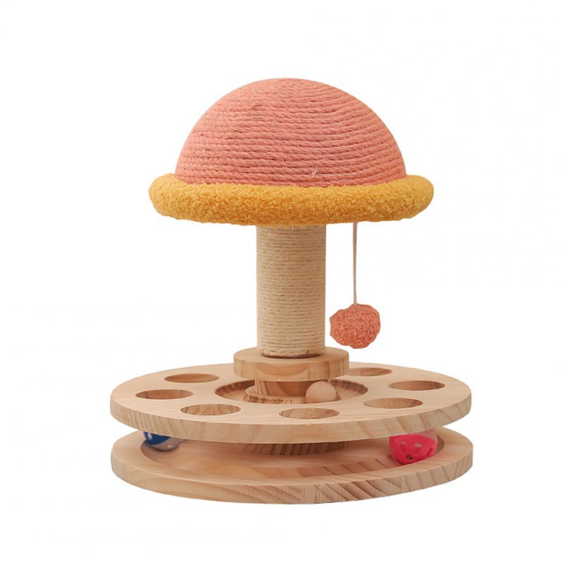 2-layer Cat Turntable Toy Cat Scratching Post Cat Scratcher Wooden Mushroom House With Interactive Balls Pet Supplies 