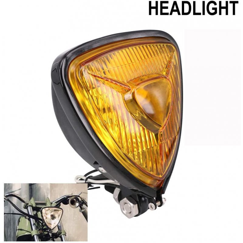 Motorcycle Headlight  Amber Triangle Chrome Headlight Lamp for Chopper Bobber 