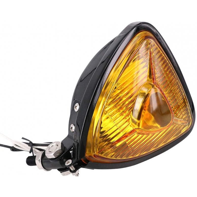 Motorcycle Headlight  Amber Triangle Chrome Headlight Lamp for Chopper Bobber 