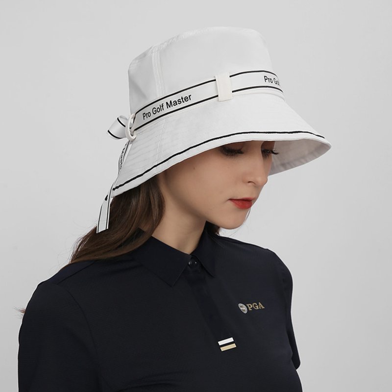 Pgm Golf Cap For Women Bowknot Bandage Bucket Hat Summer Sunshade Sunscreen Inner Sweatband Headwear MZ056-white default item