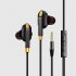 Quad Core Double Moving Coil Headphones In ear Subwoofer Tuning Universal Wire controlled Game Headset black gold