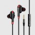 Quad Core Double Moving Coil Headphones In ear Subwoofer Tuning Universal Wire controlled Game Headset black red