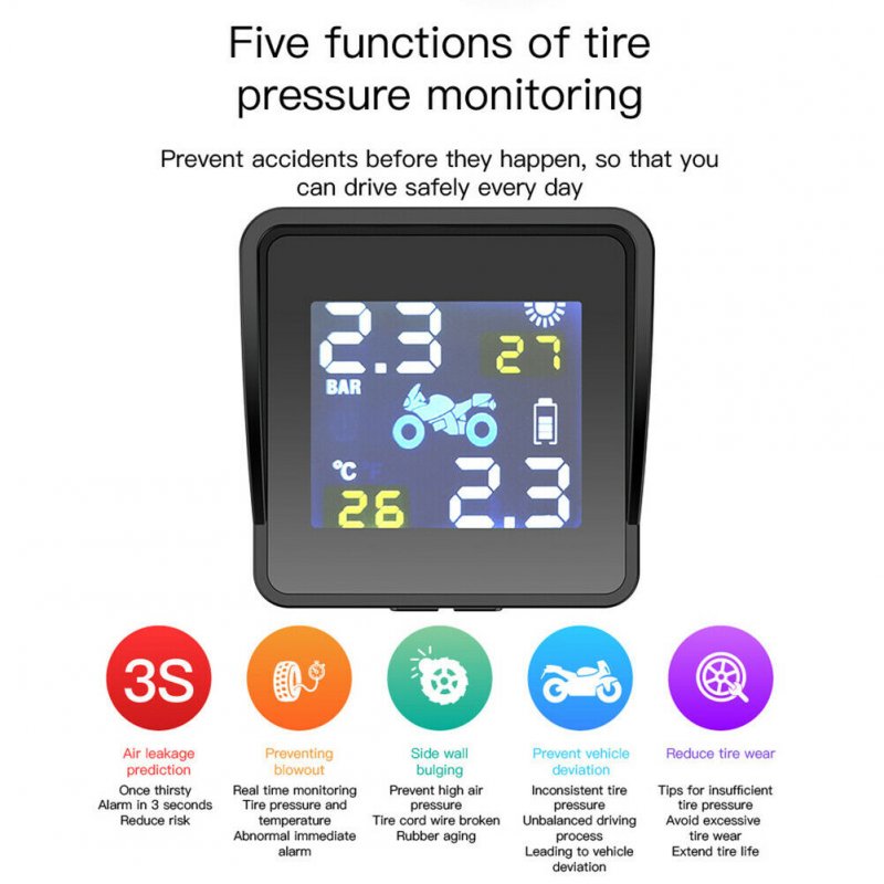 1 Set Tire Pressure Monitoring Alarm System Solar Charing Ip65 Waterproof Lcd High-precision Display Sensors Monitoring Device
