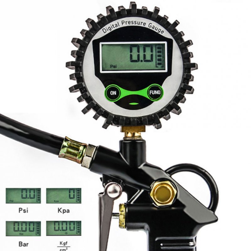 Digital Tire Inflator With Pressure Gauge Air Chuck With Rubber Hose Quick Connect Coupler Car Accessories. 